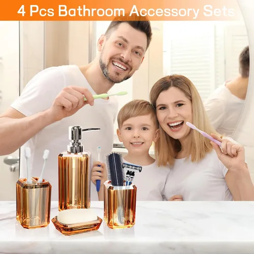 Vista 2 de Juego de accesorios de baño, juego de 4 piezas de accesorios de baño acrílico de alta calidad con dispensador de jabón de loción, taza de enjuague