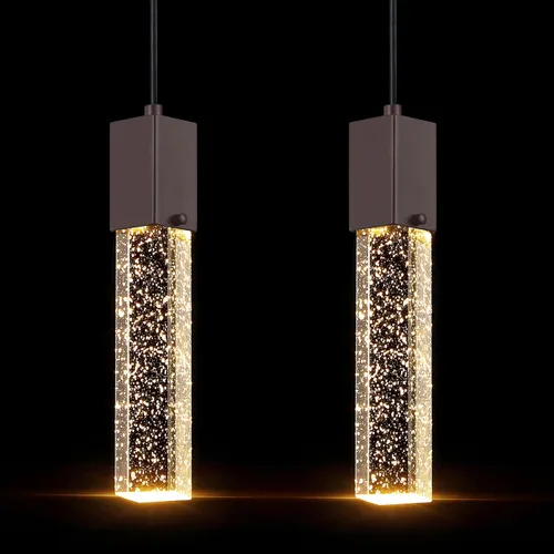 Vista 11 de 2 Pack Integrated Hanging Crystal Kitchen Island Modern Concise Pendant Ceiling Light Fixture,Black Finish for Kitchen Island Dining Room Bedroom