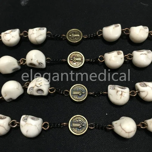 Vista 3 de elegantmedical XL10MM howlita cráneo cuentas antiguas Rosario Cruz Bronce Cruz Collar Católico REGALOS, elegantmedical