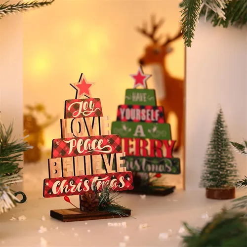 Vista 6 de Decoración de mesa de Navidad de madera, decoración de mesa de Navidad, decoración de árbol de Navidad de pie de madera, adornos de Navidad 2022
