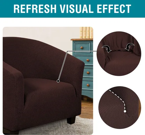 Vista 6 de Funda de alta elasticidad para silla de club, funda para sillón de bañera con parte inferior elástica, súper suave, jacquard de elastano, resistente