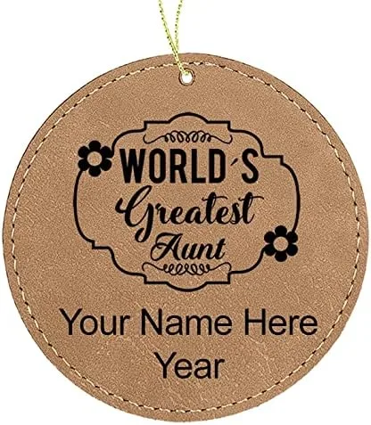 Vista 3 de LaserGram Personalized Christmas Ornament, World's Greatest Aunt, Faux Leather, Custom Laser Engraved Gift Idea (Round Shape, Black with Gold)