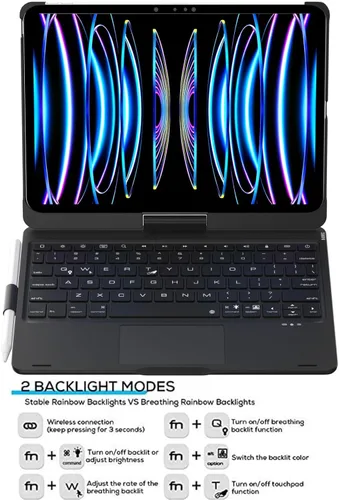 Vista 5 de Funda de teclado giratoria para iPad Pro de 11 pulgadas (M5/M4) con panel Negro
