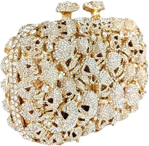 Vista 2 de Boutique De FGG Bolso de mano de cristal de calavera para mujer, bolso de mano de noche con diamantes de imitación, para fiesta, graduación