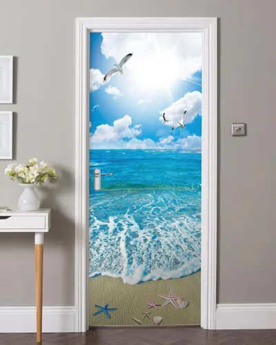 Vista 30 de FLFK Papel tapiz autoadhesivo extraíble para puerta de mar, 30.3 pulgadas de ancho x 78.7 pulgadas de largo, dividido en dos piezas