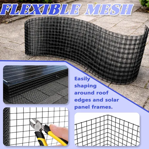 Vista 4 de PROLEE Protector de Pájaros para Panel Solar de 6 Pulgadas X 100 Pies, Protector Contra Bichos Antioxidante con 100 Clips Sujetadores, Malla