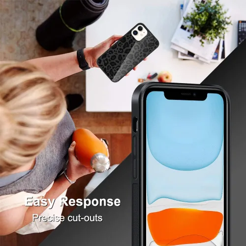 Vista 5 de TEAUGHT Compatible con iPhone 11 Funda con patrón lindo estampado de leopardo negro guepardo + protector de pantalla a prueba de golpes, funda