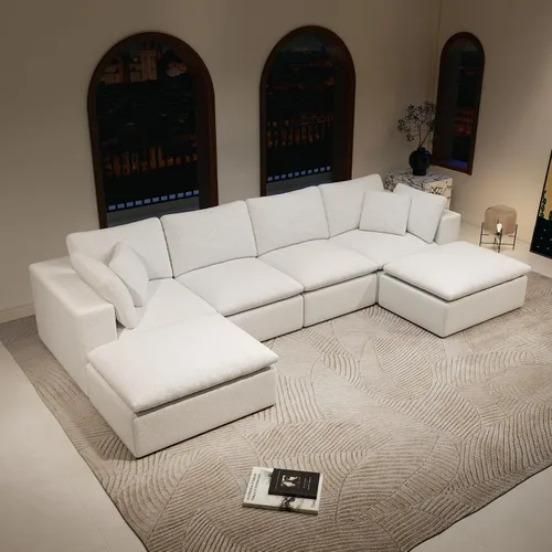 Vista 19 de WILLIAMSPACE Sofá modular Cloud de 107.9 pulgadas para sala de estar, moderno sofá tapizado de espuma de espuma para el suelo, sofá en forma de L