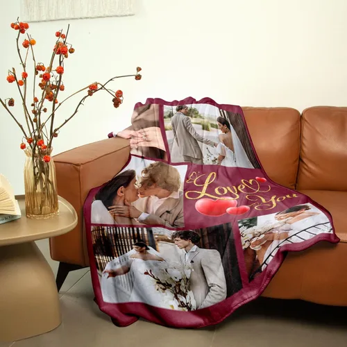 Vista 3 de Gowelly Manta personalizada con imagen «I Love You» – Manta de franela personalizada para regalos de novia, novio, manta personalizada para regalos