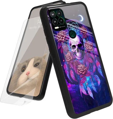 Vista 23 de Funda para Motorola Moto G Play 4G 2024 con protector de pantalla, parte trasera de vidrio templado + funda de silicona suave TPU absorción