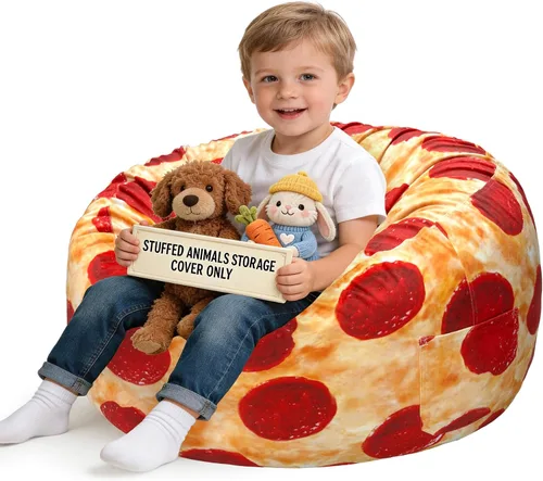 Vista 32 de Lukeight - Puf de almacenamiento de animales de peluche para niños, funda para puf de dinosaurio con cremallera para organizar la habitación