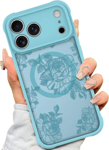 Vista 23 de AIGOMARA Magnetic Case for iPhone 16 Pro, Striped Floral - Black Black - Striped Floral
