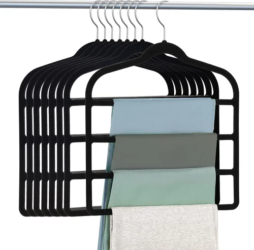 Vista 12 de Perchas de terciopelo que ahorran espacio antideslizante para pantalones de terciopelo perchas de múltiples capas Paquete de 4 perchas de ropa
