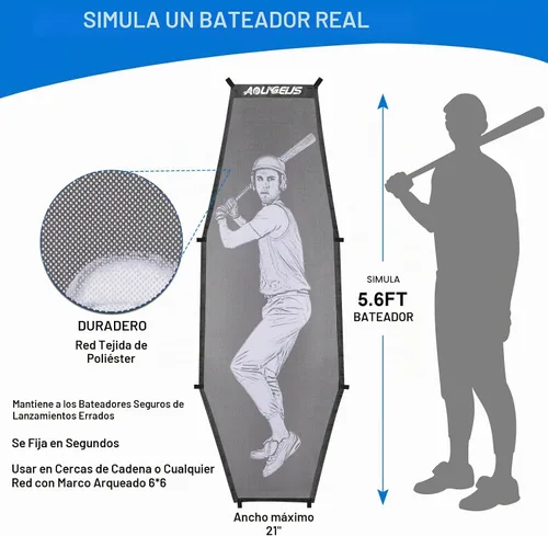 Vista 6 de 6'x6' Baseball Softball Practice Net with Dummy Batter Negro