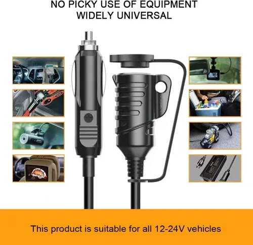 Vista 9 de Cable de extensión para encendedor de cigarrillos, 4 pies/12 V/120 W/15 A, compatible con bomba de compresor de aire e inflador de neumáticos
