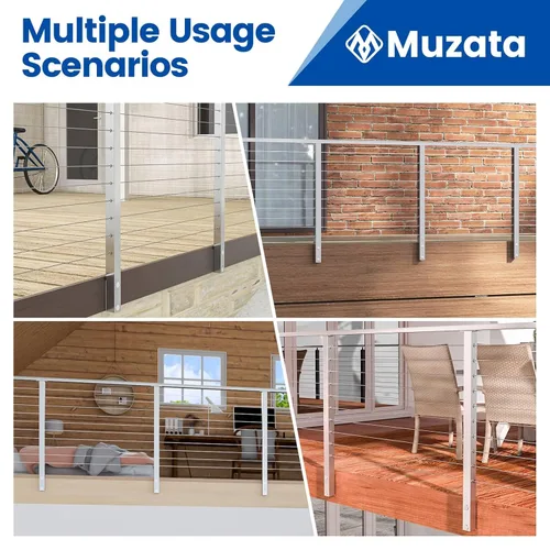 Vista 8 de Muzata - Barandilla de cable de montaje lateral cepillado de 36 pulgadas (36 pulgadas), perforada a nivel PF02 LH4S 36"×2"×2" Level Post for