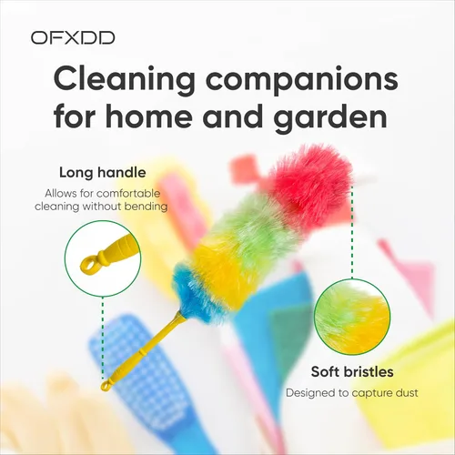 Vista 4 de Coloridos plumeros de cerdas duras estáticas para limpieza – Cepillo magnético resistente para el polvo para muebles – Limpieza antiestática