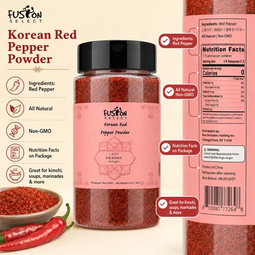 Vista 2 de Fusion Select Polvo de pimienta roja coreana de 12 onzas, copos de chile