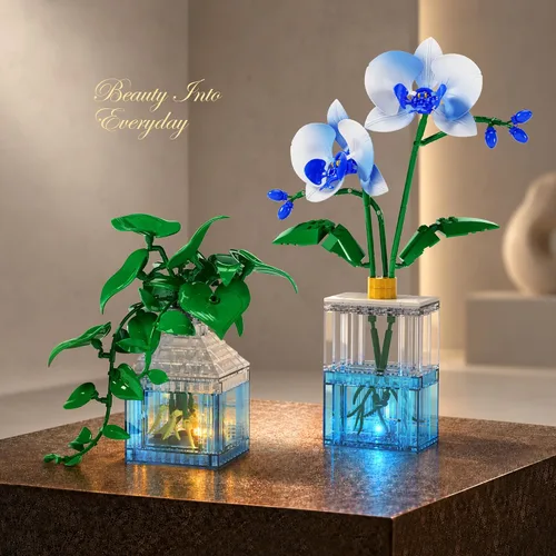 Vista 6 de Juego de construcción botánica, orquídea y potos, jarrones iluminados