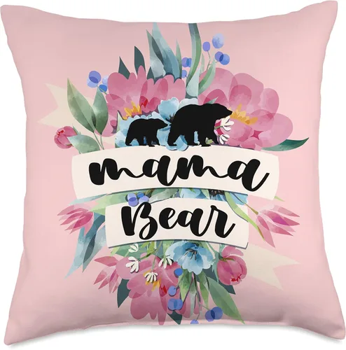 Vista 4 de Bear Family Mommy Mama Bear Gift Idea Almohada floral para el día de la madre y la madre con diseño de oso de mamá, 15.7 x 15.7 in, multicolor