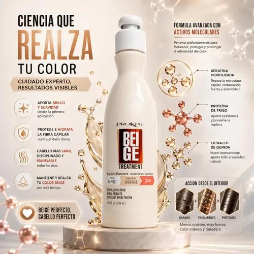 Vista 5 de Prokpil - Tratamiento de mantenimiento del color beige para el cabello Mascarilla revitalizadora del color para cabello teñido Ayuda a mantener