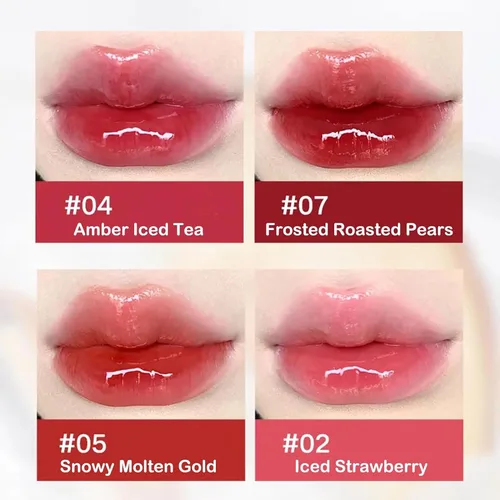 Vista 4 de Ice Watery Lip Glossr (té helado de espejo, gelatina ligera Waterys Essence Lips Glaze, brillo tintado hidratante (#04 té negro atardecer, 0.1 fl oz)