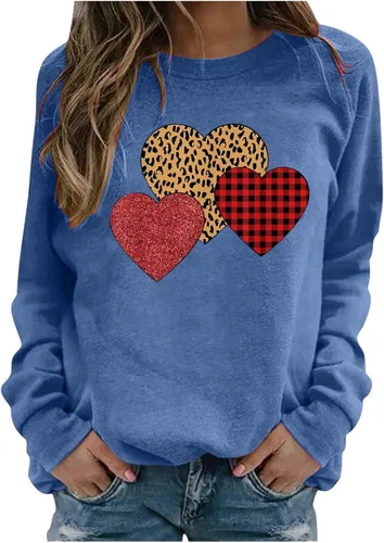 Vista 28 de Sudadera de manga larga con estampado de leopardo y corazón para mujer, para el día de San Valentín, sin botones, para niñas, regalos