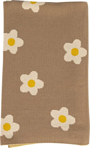 Vista 4 de Creative Co-Op Manta de punto de algodón para bebé con flores impresas, marrón y blanco Flores de color beige