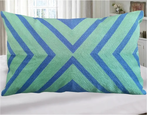 Vista 23 de Funda de almohada de algodón, diseño de bolero. Funda decorativa con diseño geométrico. En lona de algodón. Bordado, con costuras en cadena. 1pc