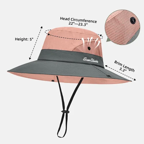 Vista 8 de Rosoz Sombreros de cola de caballo para mujer, protección UV, ala ancha 1 paquete-negro