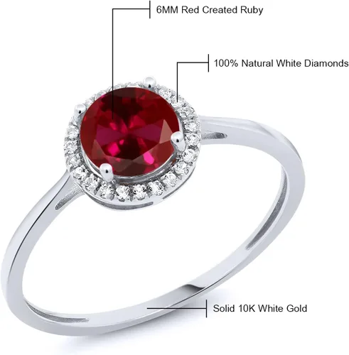 Vista 77 de Gem Stone King Anillo de compromiso de boda de oro blanco de 10 quilates con piedra natal y halo de diamantes Redondo de 0.236 in Anillo de oro