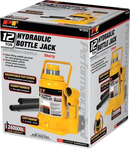 Vista 3 de Performance Tool W1643 Gato de botella corto resistente para mantenimiento de vehículos, capacidad de 12 toneladas (24,000 libras)