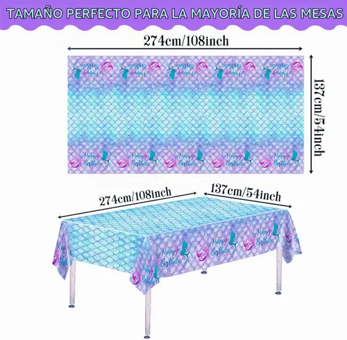Vista 2 de DaiUni 1 mantel de cumpleaños de sirena para decoración de fiesta de niños y niñas Cubierta de mesa rectangular desechable de plástico