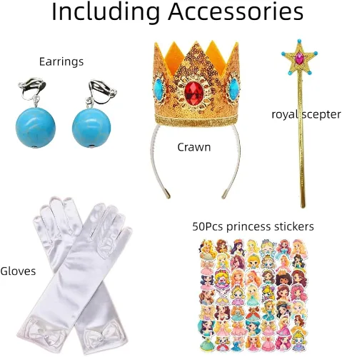 Vista 7 de Touchliit Disfraz de princesa melocotón para niñas, disfraz de princesa melocotón de Halloween para niños, disfraz de cosplay de Super Bros