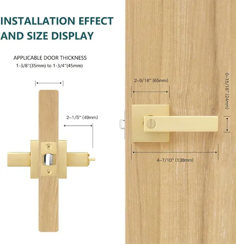Vista 7 de Paquete de 1 perilla de puerta dorada de privacidad, perilla cuadrada de latón para baño, manija de puerta dorada interior bloqueada