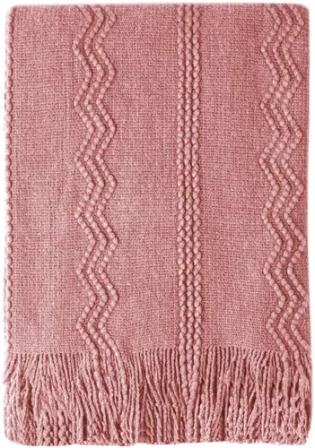Vista 33 de Bourina Manta de punto decorativa con textura, unicolor y suave, para sofá, 50 x 60 pulgadas, almendra Knitted Throw Blanket 50x60 Inches, Soft