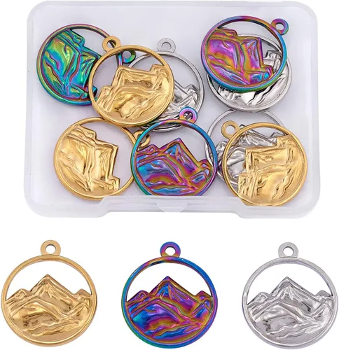 Vista 9 de 15 piezas de dije de hongo de acero inoxidable 304 con dije de seta de metal, color mixto para joyas, collares, aretes, manualidades, 15 piezas