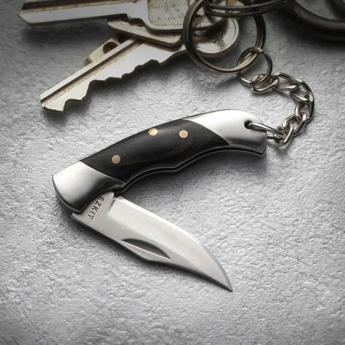 Vista 4 de Cuchillo de bolsillo pequeño, cuchillo EDC con mango de acero inoxidable y madera, pequeño cuchillo plegable, longitud de la hoja 1.5 pulgadas