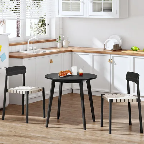 Vista 7 de HOOBRO Mesa de Comedor de Bambú, Mesa de Comedor Redonda para 2, Mesa de Cocina de 27.5" para Espacios Pequeños, Mesa de Escribir, Fácil de Montar