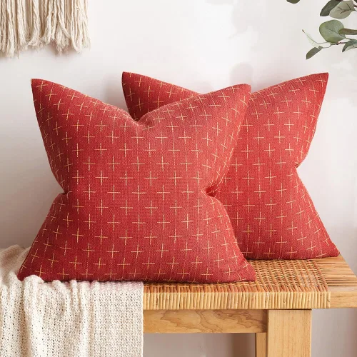 Vista 327 de MIULEE - Juego de 2 fundas de almohada decorativas de lino de arpillera navideñas, modernas, estilo campestre, rústicas, tejidas, con textura