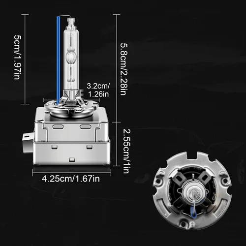 Vista 7 de WinPower D1S foco de faro delantero de xenón HID, 8000K azul hielo blanco 35W, base de cánulas de metal, haz alto y bajo, luces de repuesto, paquete