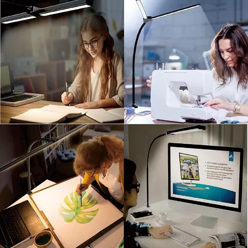 Vista 8 de Lámpara de escritorio LED para oficina en casa, luz de escritorio de arquitecto con abrazadera, 50 modelos de iluminación, control remoto y táctil