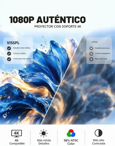 Vista 3 de Proyector inteligente 4K 4100ANSI con WiFi y Bluetooth, enfoque automático Mejora Blancanieves