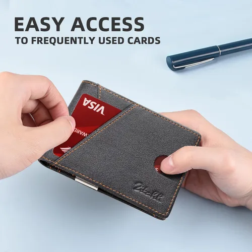 Vista 66 de Zitahli - Billeteras delgadas RFID para hombres, billetera de cuero flexible con clip de dinero, cartera minimalista con bolsillo frontal