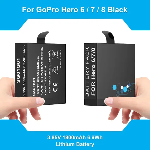 Vista 7 de Paquete de 2 baterías de repuesto para GoPro Hero 8, accesorios de cargador rápido con monitor digital, baterías de 1800 mAh, compatibles con GoPro
