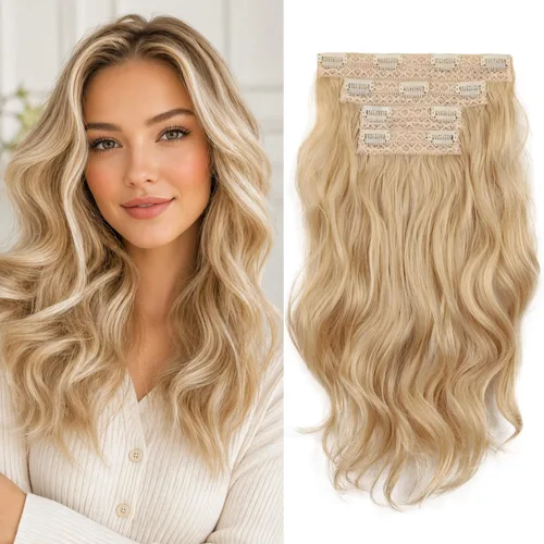Vista 16 de Extensiones de cabello con clip, extensiones de cabello sintético ondulado de 14 pulgadas con clip (color: 22H10#)