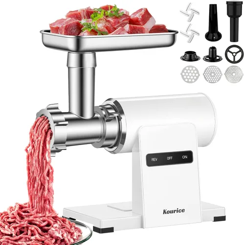 Vista 9 de Picadora de carne eléctrica para uso doméstico, potencia máxima de 2800 W, cuerpo de metal resistente con inversión automática, 2 cuchillas y 3