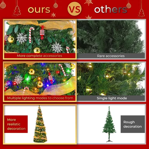 Vista 5 de TLSUNNY Árbol de Navidad desplegable de 1.8 m con luces, árbol de Navidad plegable con control remoto, totalmente decorado con luces preinstaladas