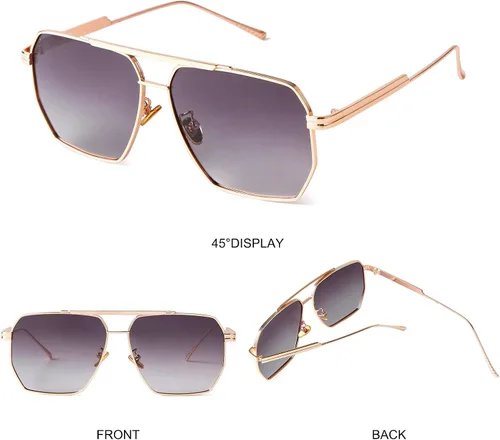 Vista 6 de ADE WU Lentes de sol polarizados cuadrados de gran tamaño retro para mujeres y hombres, lentes de sol clásicos vintage con marco de metal