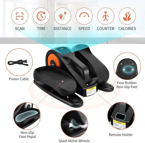 Vista 3 de Under Desk Elliptical Machine, Leg Exerciser for Seniors Adults, Adjustable Speeds Elliptical Trainer with Remote, Quiet & Portable Mini Seated